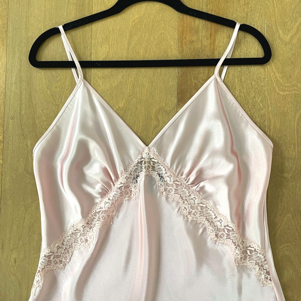 Jones New York Pink Satin Lace Trim Chemise Nightgown Large Sleepwear Dress - Picture 2 of 6